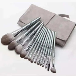 Muicin Professional 14Piece Makeup Brush Set In Grey Leather Pouch